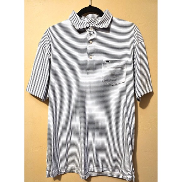 Fish Hippie Other - Fish Hippie Polo Shirt Blue Striped Casual Outdoor Golf Fish Sz L Pima/spandex